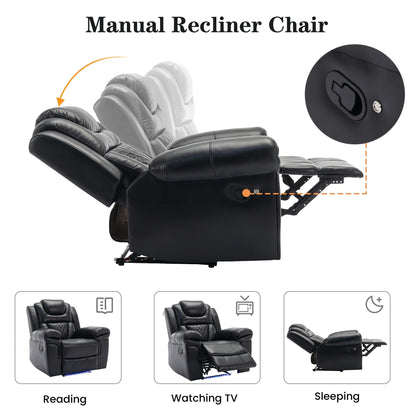 Roomfitters Manual Recliner Loveseat with Hideaway Storage, Dual Cup Holders, and Comfortable Design