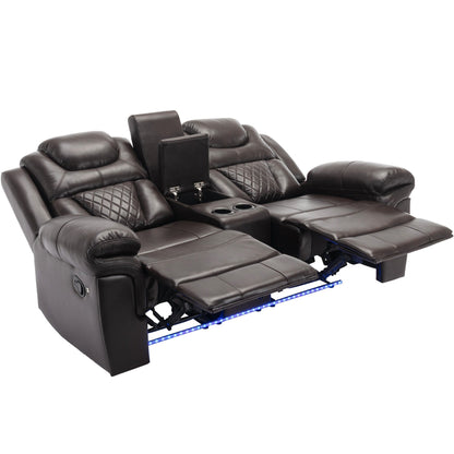 Roomfitters Manual Recliner Loveseat with Hideaway Storage, Dual Cup Holders, and Comfortable Design