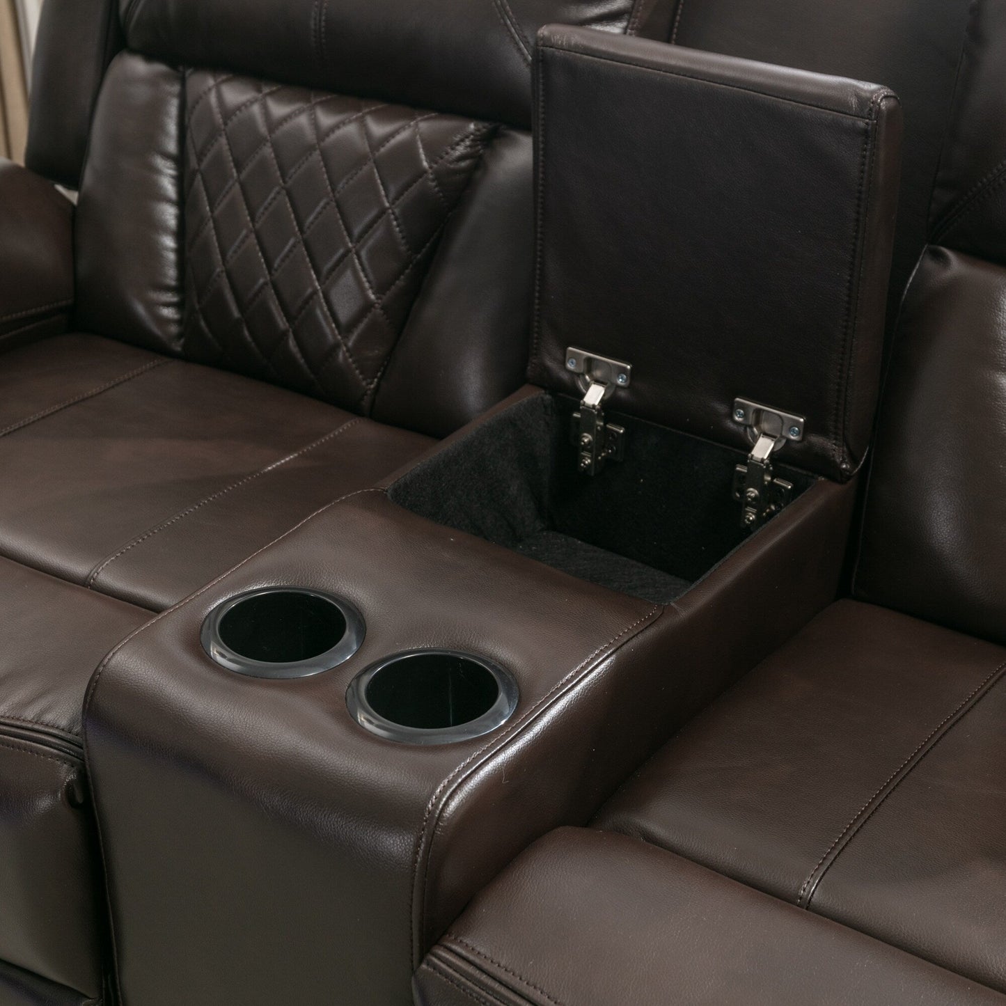 Roomfitters Manual Recliner Loveseat with Hideaway Storage, Dual Cup Holders, and Comfortable Design