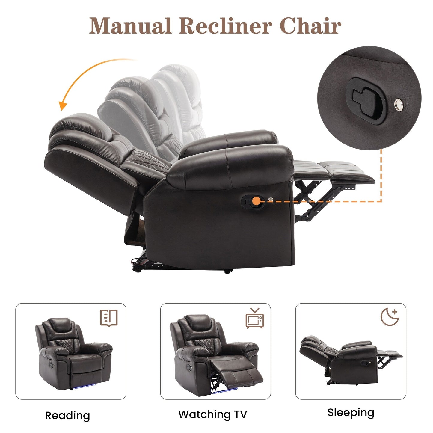 Roomfitters Manual Recliner Loveseat with Hideaway Storage, Dual Cup Holders, and Comfortable Design