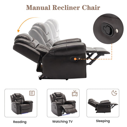 Roomfitters Manual Recliner Loveseat with Hideaway Storage, Dual Cup Holders, and Comfortable Design