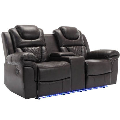 Roomfitters Manual Recliner Loveseat with Hideaway Storage, Dual Cup Holders, and Comfortable Design
