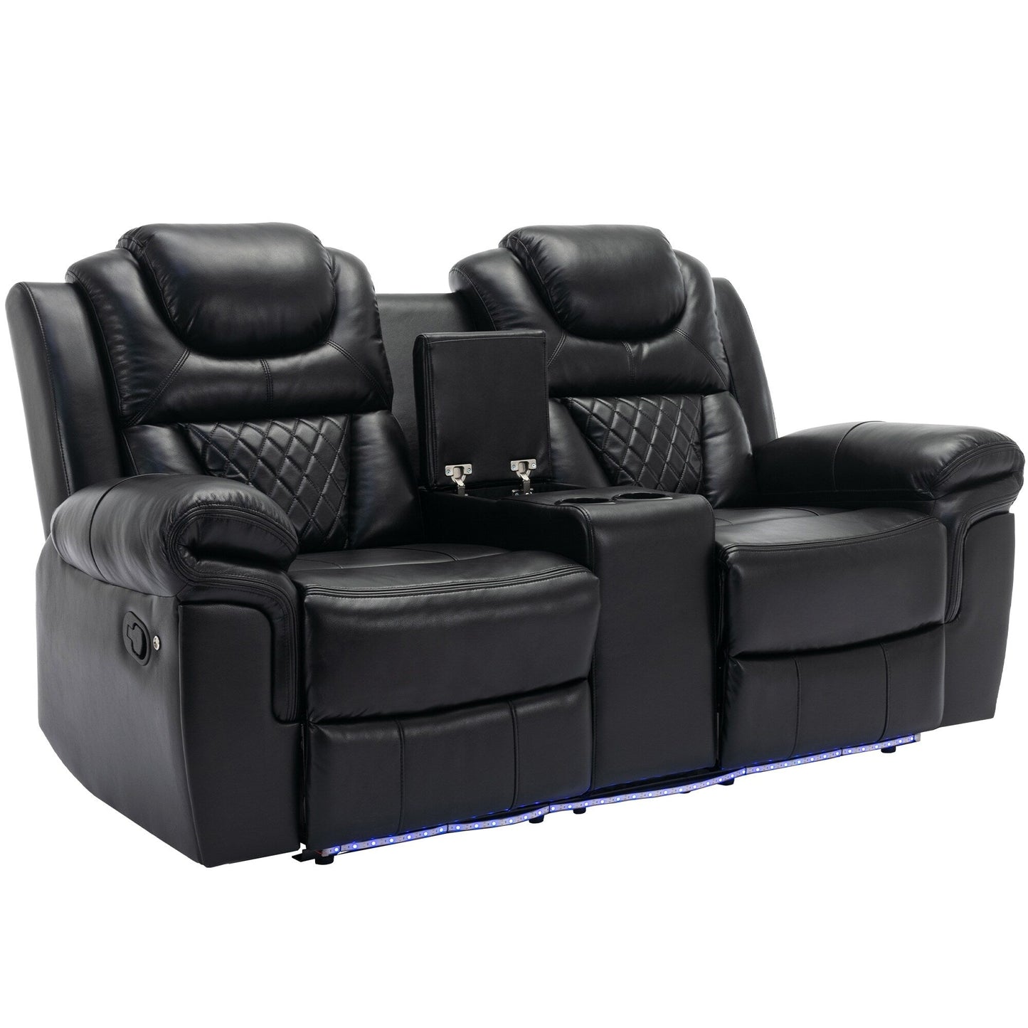 Roomfitters Manual Recliner Loveseat with Hideaway Storage, Dual Cup Holders, and Comfortable Design