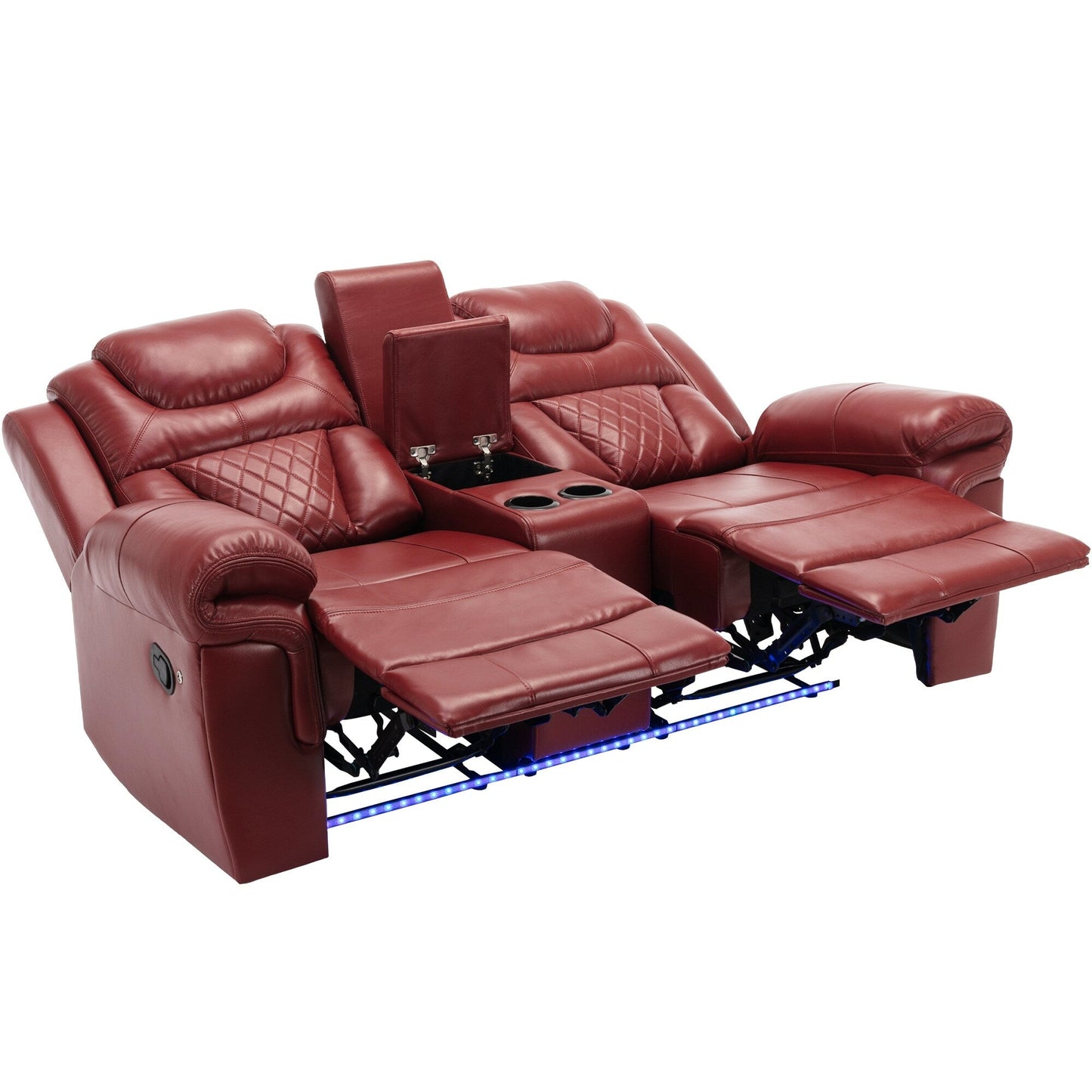 Roomfitters Manual Recliner Loveseat with Hideaway Storage, Dual Cup Holders, and Comfortable Design
