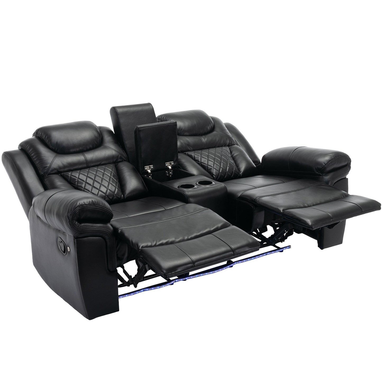 Roomfitters Manual Recliner Loveseat with Hideaway Storage, Dual Cup Holders, and Comfortable Design
