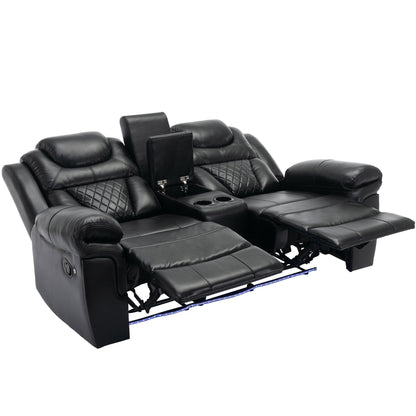 Roomfitters Manual Recliner Loveseat with Hideaway Storage, Dual Cup Holders, and Comfortable Design