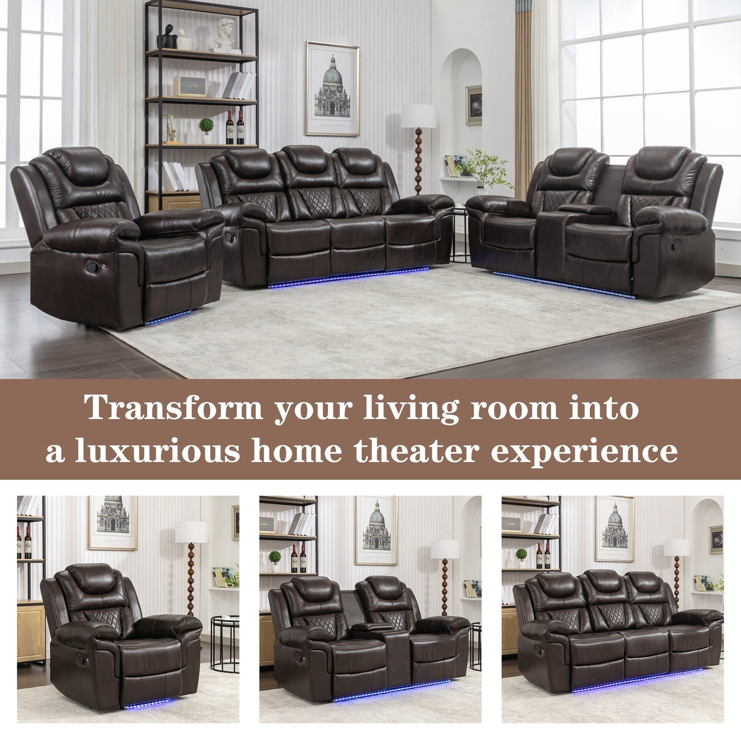 Roomfitters Manual Recliner Loveseat with Hideaway Storage, Dual Cup Holders, and Comfortable Design