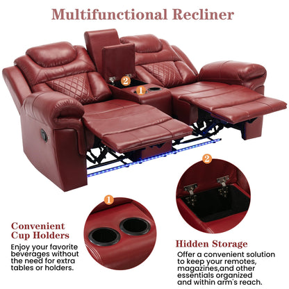 Roomfitters Manual Recliner Loveseat with Hideaway Storage, Dual Cup Holders, and Comfortable Design