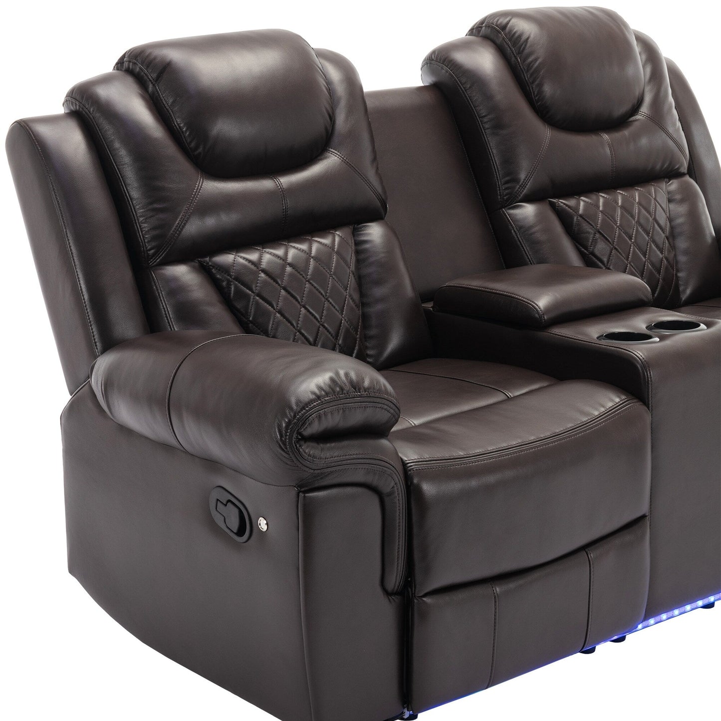Roomfitters Manual Recliner Loveseat with Hideaway Storage, Dual Cup Holders, and Comfortable Design