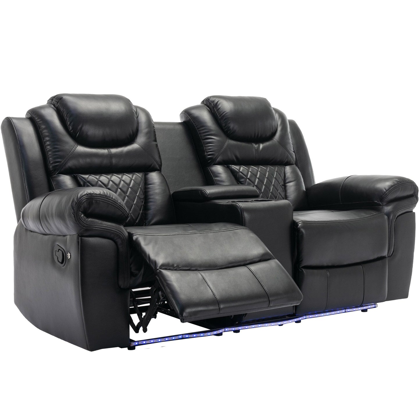 Roomfitters Manual Recliner Loveseat with Hideaway Storage, Dual Cup Holders, and Comfortable Design