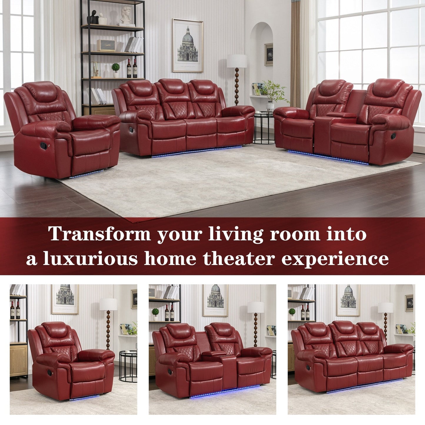 Roomfitters Manual Recliner Loveseat with Hideaway Storage, Dual Cup Holders, and Comfortable Design