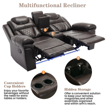 Roomfitters Manual Recliner Loveseat with Hideaway Storage, Dual Cup Holders, and Comfortable Design