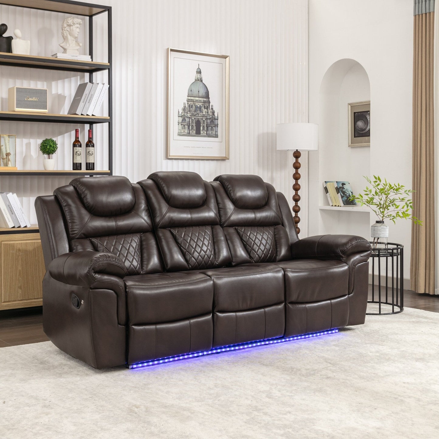 Roomfitters Manual Rocking Recliner Chair with Center Console, Perfect Home Theater Seating for Living Room