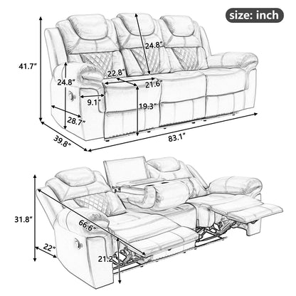 Roomfitters Manual Rocking Recliner Chair with Center Console, Perfect Home Theater Seating for Living Room