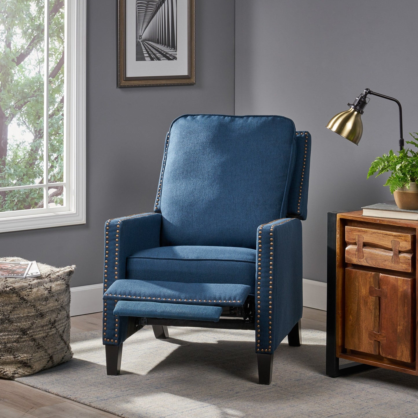 Roomfitters Manual Standard Recliner, Compact Recliner for Living Room, Bedroom, Navy Blue