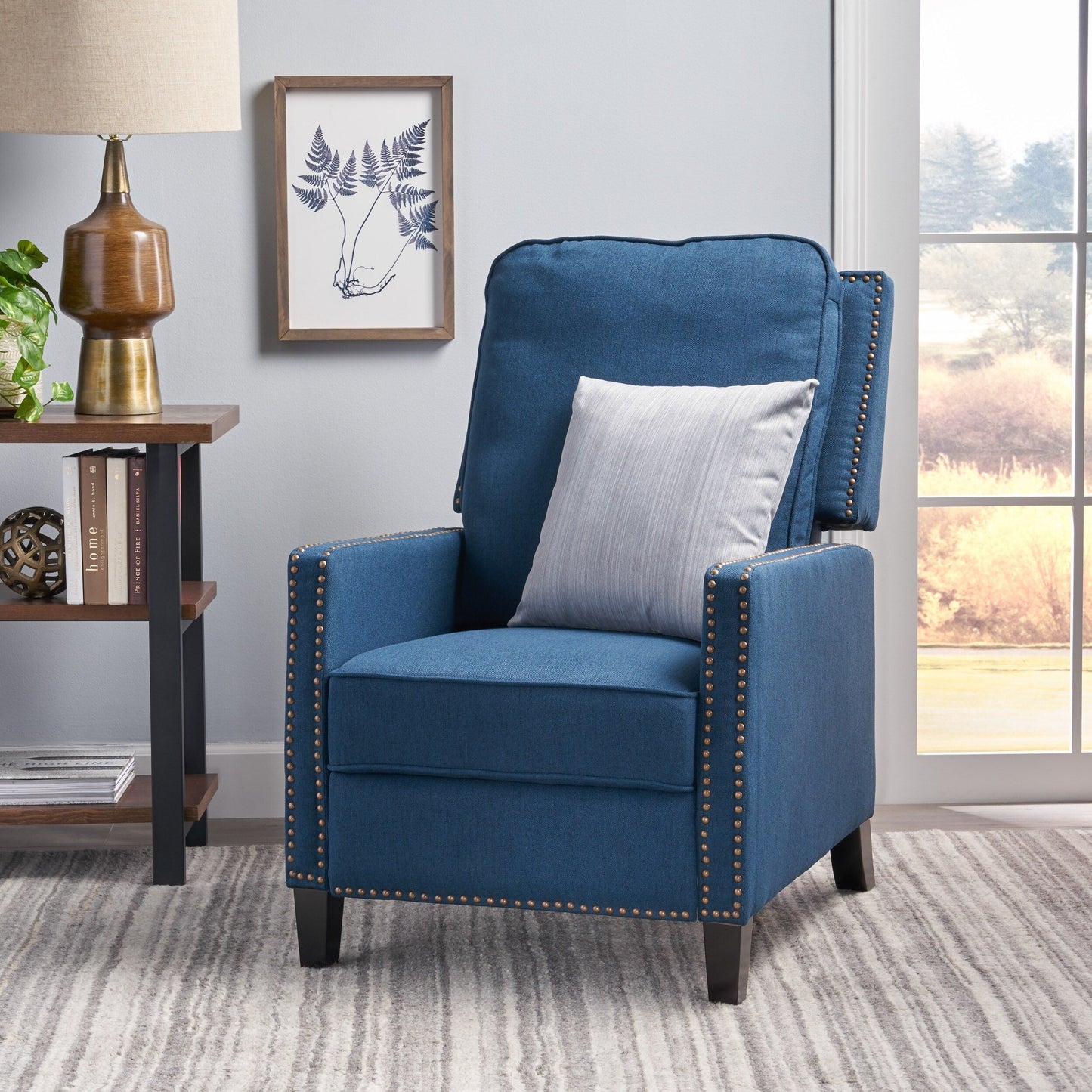 Roomfitters Manual Standard Recliner, Compact Recliner for Living Room, Bedroom, Navy Blue