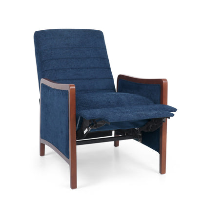 Roomfitters Mid Century Modern Fabric Channel Stitch Wood Pushback Recliner, Elegant Recliner for Living Room
