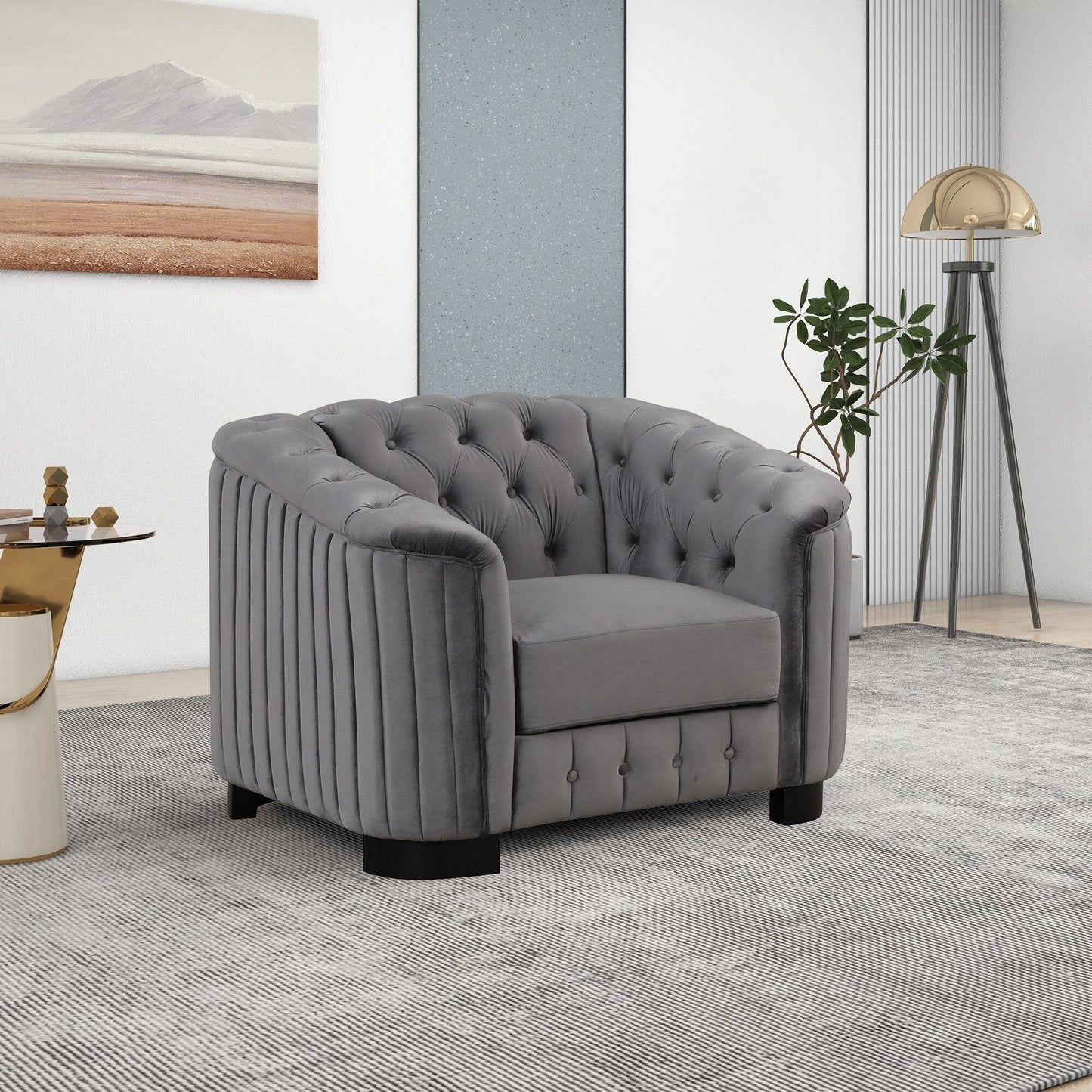 Roomfitters Modern 3-Piece Velvet Sofa Set with Rubber Wood Legs Includes Three-Seat Sofa Loveseat and Chair for Living Room