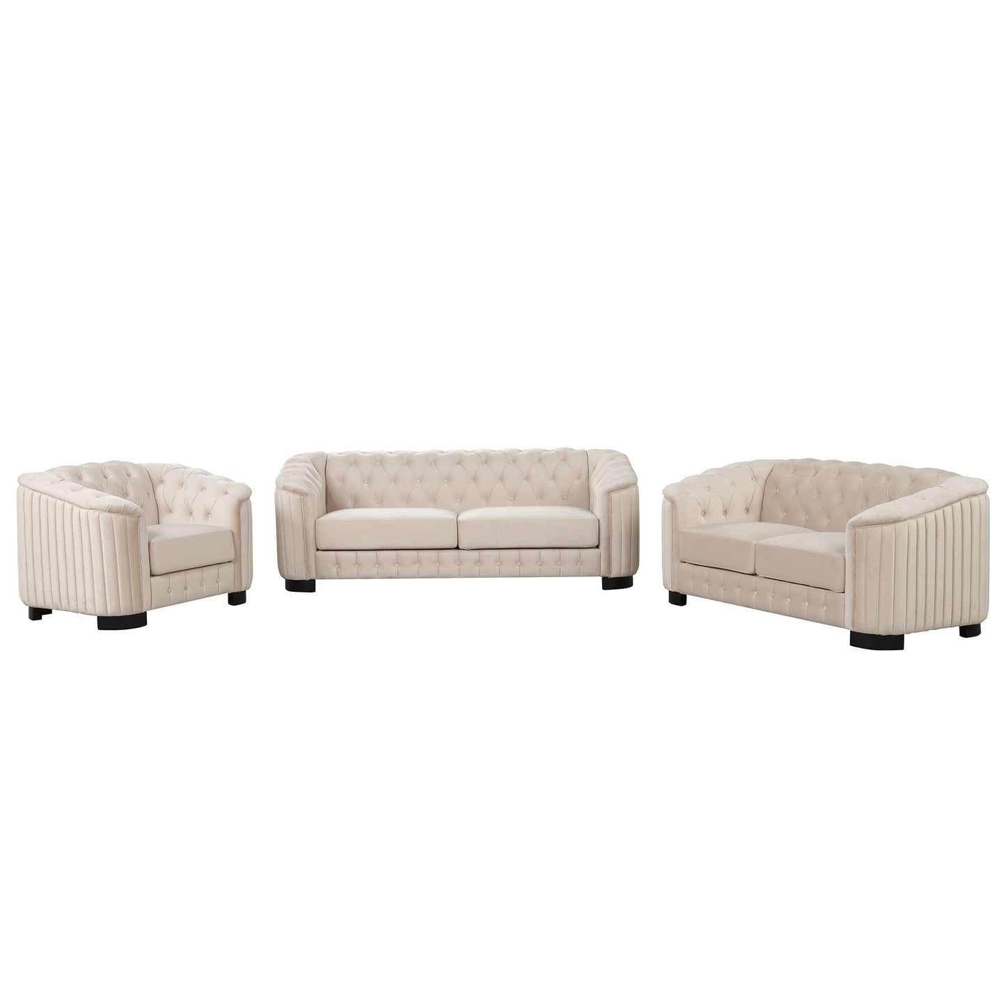 Roomfitters Modern 3-Piece Velvet Sofa Set with Rubber Wood Legs Includes Three-Seat Sofa Loveseat and Chair for Living Room