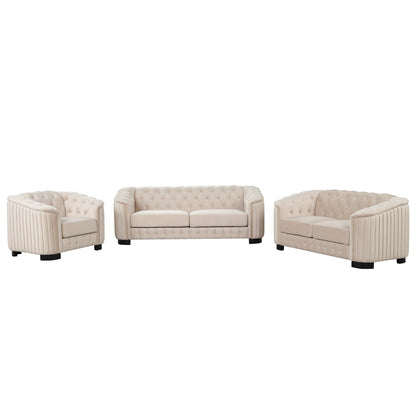 Roomfitters Modern 3-Piece Velvet Sofa Set with Rubber Wood Legs Includes Three-Seat Sofa Loveseat and Chair for Living Room