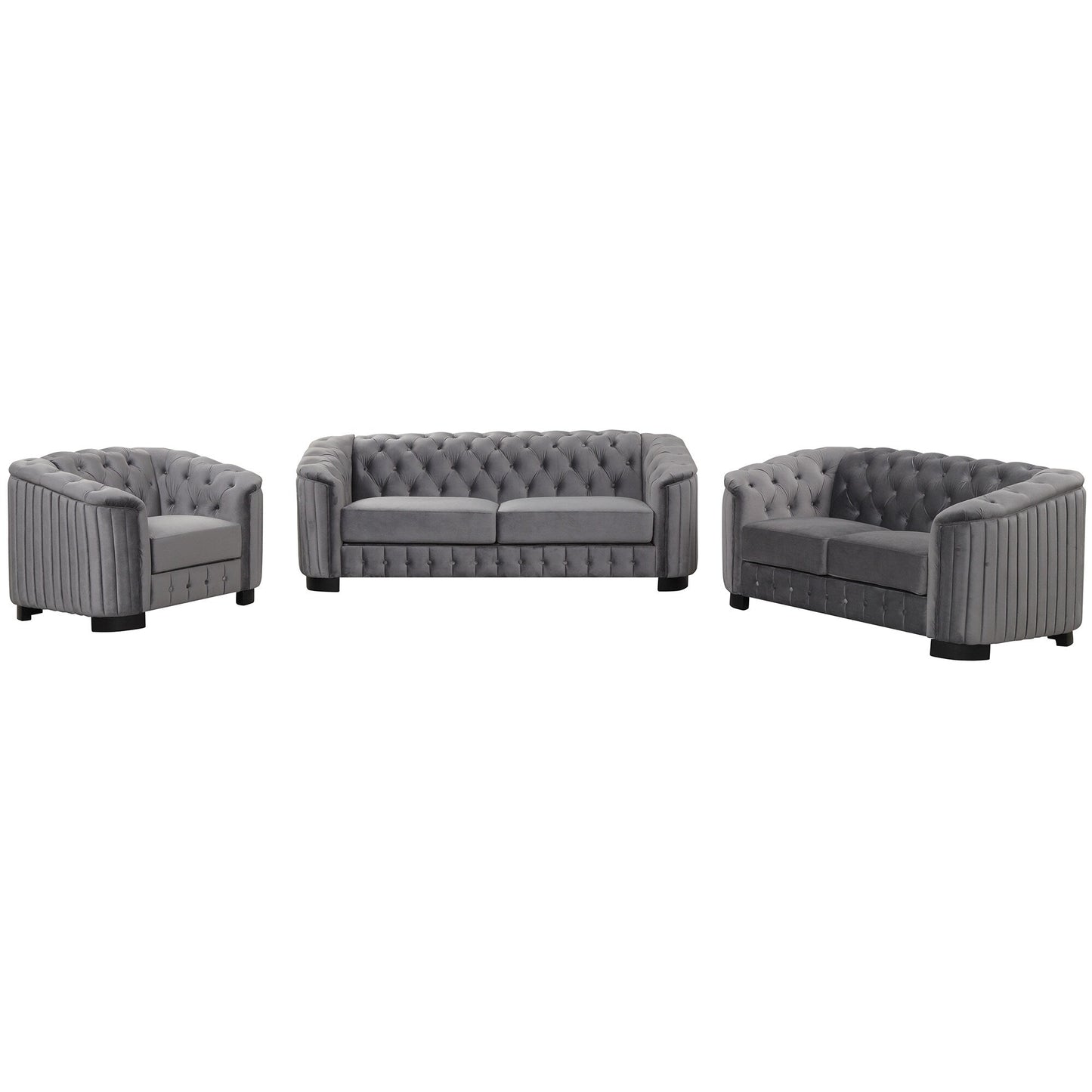Roomfitters Modern 3-Piece Velvet Sofa Set with Rubber Wood Legs Includes Three-Seat Sofa Loveseat and Chair for Living Room