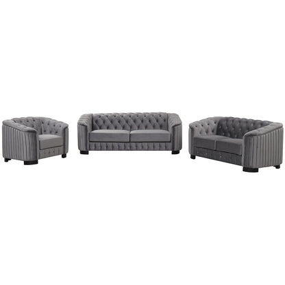 Roomfitters Modern 3-Piece Velvet Sofa Set with Rubber Wood Legs Includes Three-Seat Sofa Loveseat and Chair for Living Room