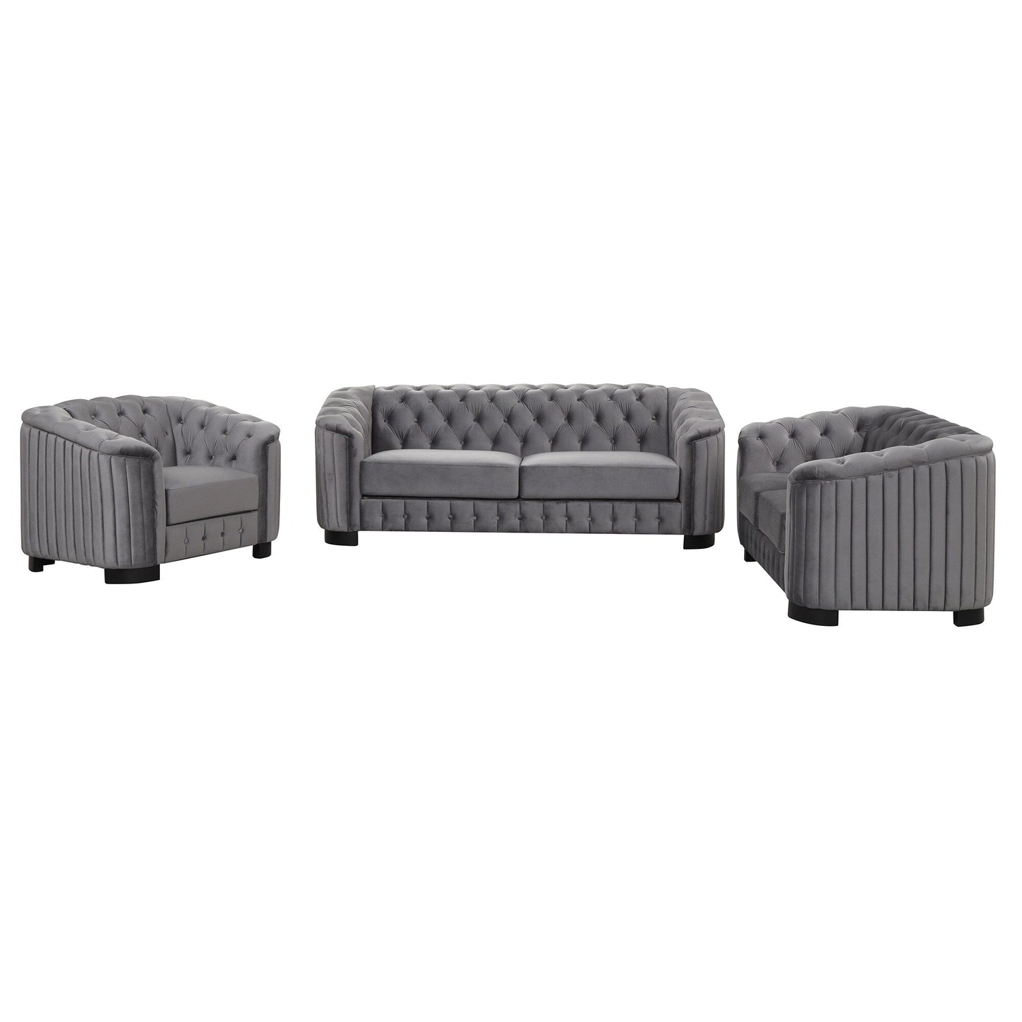 Roomfitters Modern 3-Piece Velvet Sofa Set with Rubber Wood Legs Includes Three-Seat Sofa Loveseat and Chair for Living Room