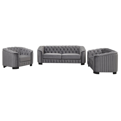 Roomfitters Modern 3-Piece Velvet Sofa Set with Rubber Wood Legs Includes Three-Seat Sofa Loveseat and Chair for Living Room