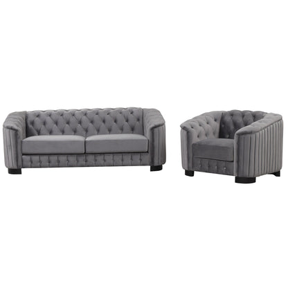 Roomfitters Modern 3-Piece Velvet Sofa Set with Rubber Wood Legs Includes Three-Seat Sofa Loveseat and Chair for Living Room