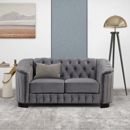 Roomfitters Modern 3-Piece Velvet Sofa Set with Rubber Wood Legs Includes Three-Seat Sofa Loveseat and Chair for Living Room