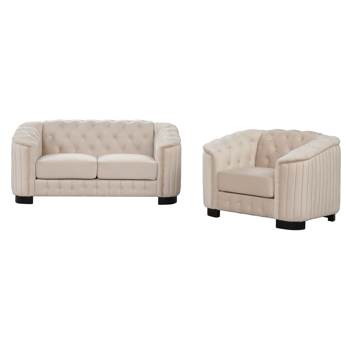 Roomfitters Modern 3-Piece Velvet Sofa Set with Rubber Wood Legs Includes Three-Seat Sofa Loveseat and Chair for Living Room