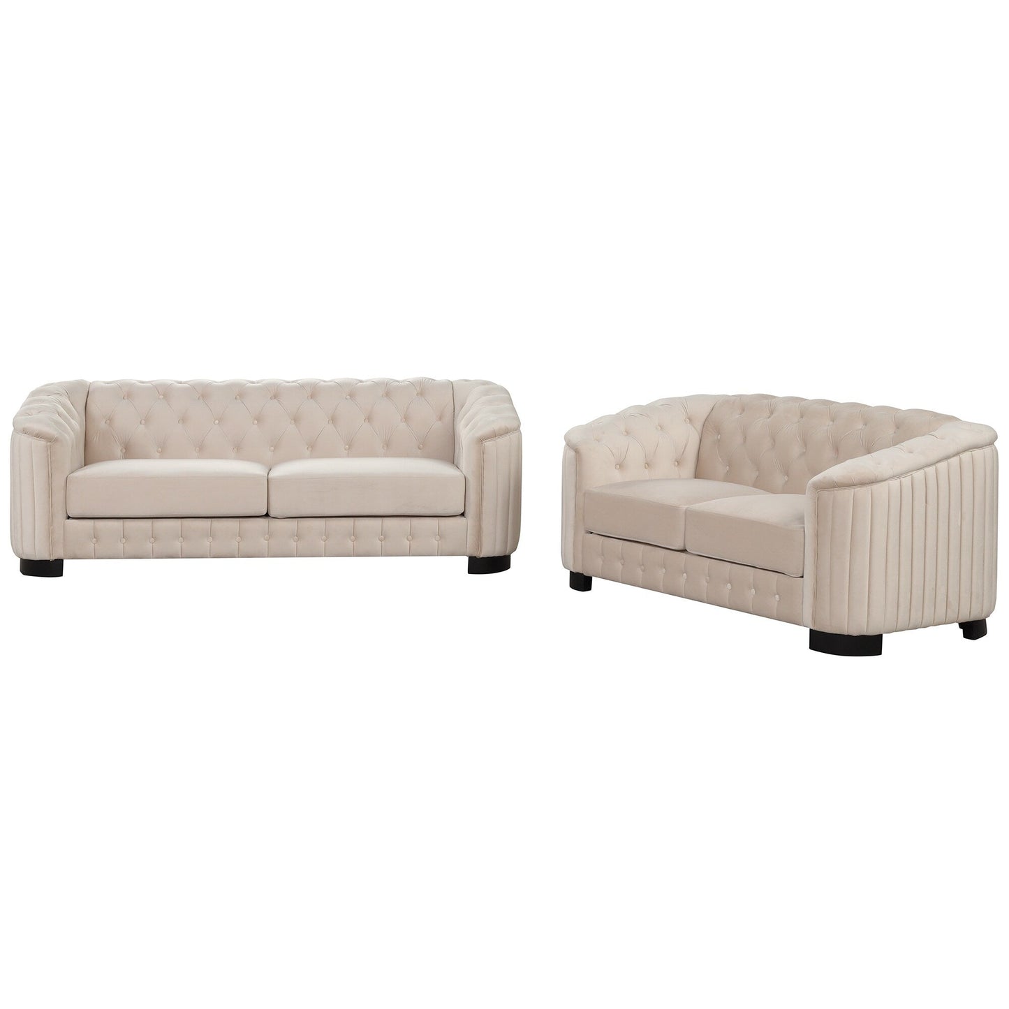 Roomfitters Modern 3-Piece Velvet Sofa Set with Rubber Wood Legs Includes Three-Seat Sofa Loveseat and Chair for Living Room