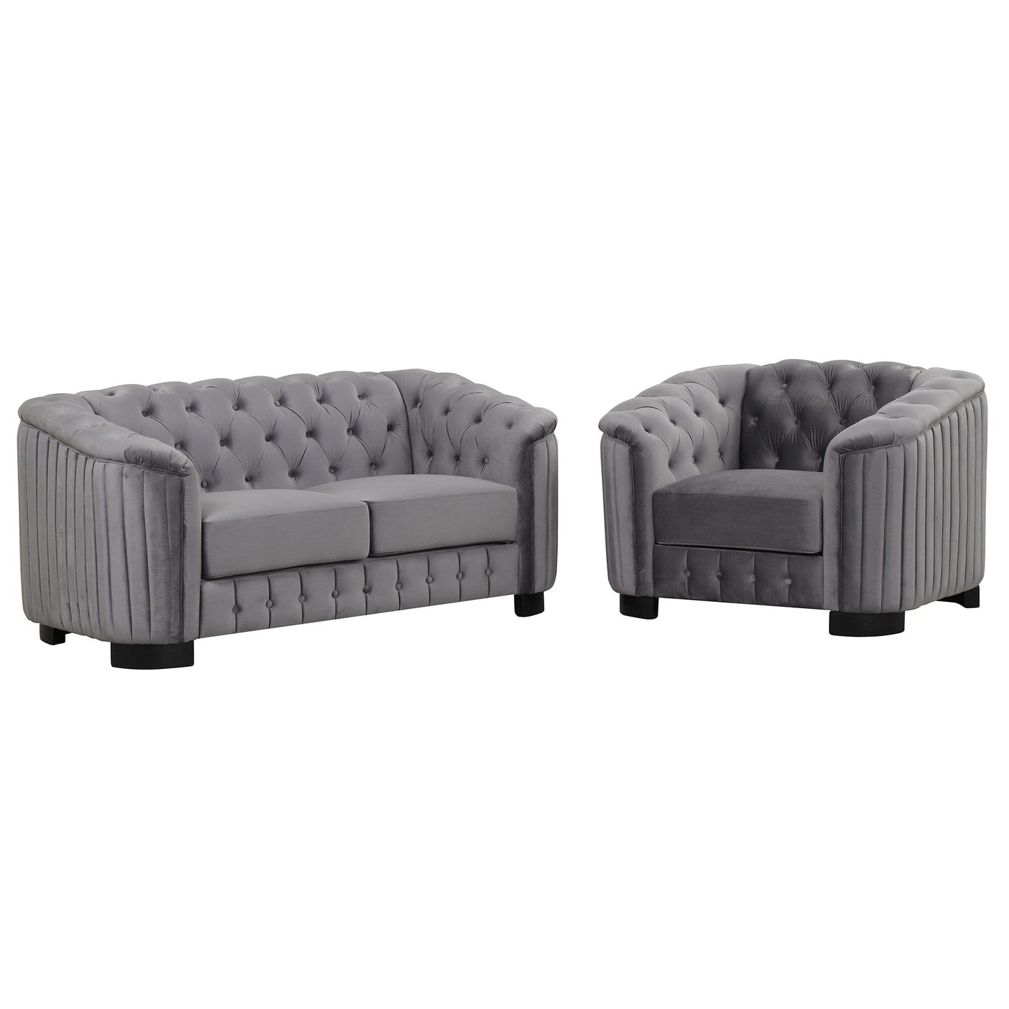 Roomfitters Modern 3-Piece Velvet Sofa Set with Rubber Wood Legs Includes Three-Seat Sofa Loveseat and Chair for Living Room
