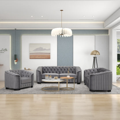 Roomfitters Modern 3-Piece Velvet Sofa Set with Rubber Wood Legs Includes Three-Seat Sofa Loveseat and Chair for Living Room