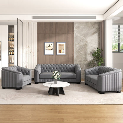 Roomfitters Modern 3-Piece Velvet Sofa Set with Rubber Wood Legs Includes Three-Seat Sofa Loveseat and Chair for Living Room