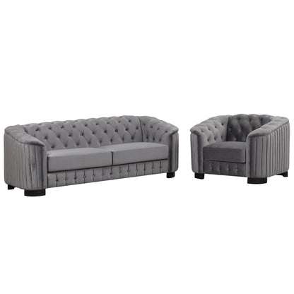 Roomfitters Modern 3-Piece Velvet Sofa Set with Rubber Wood Legs Includes Three-Seat Sofa Loveseat and Chair for Living Room
