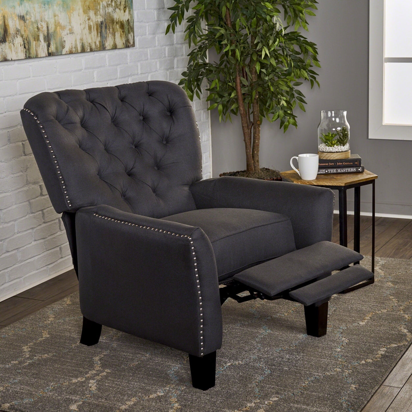 Roomfitters Modern Fabric Push Back Recliner, Comfortable Lounge Chair for Living Room, Bedroom