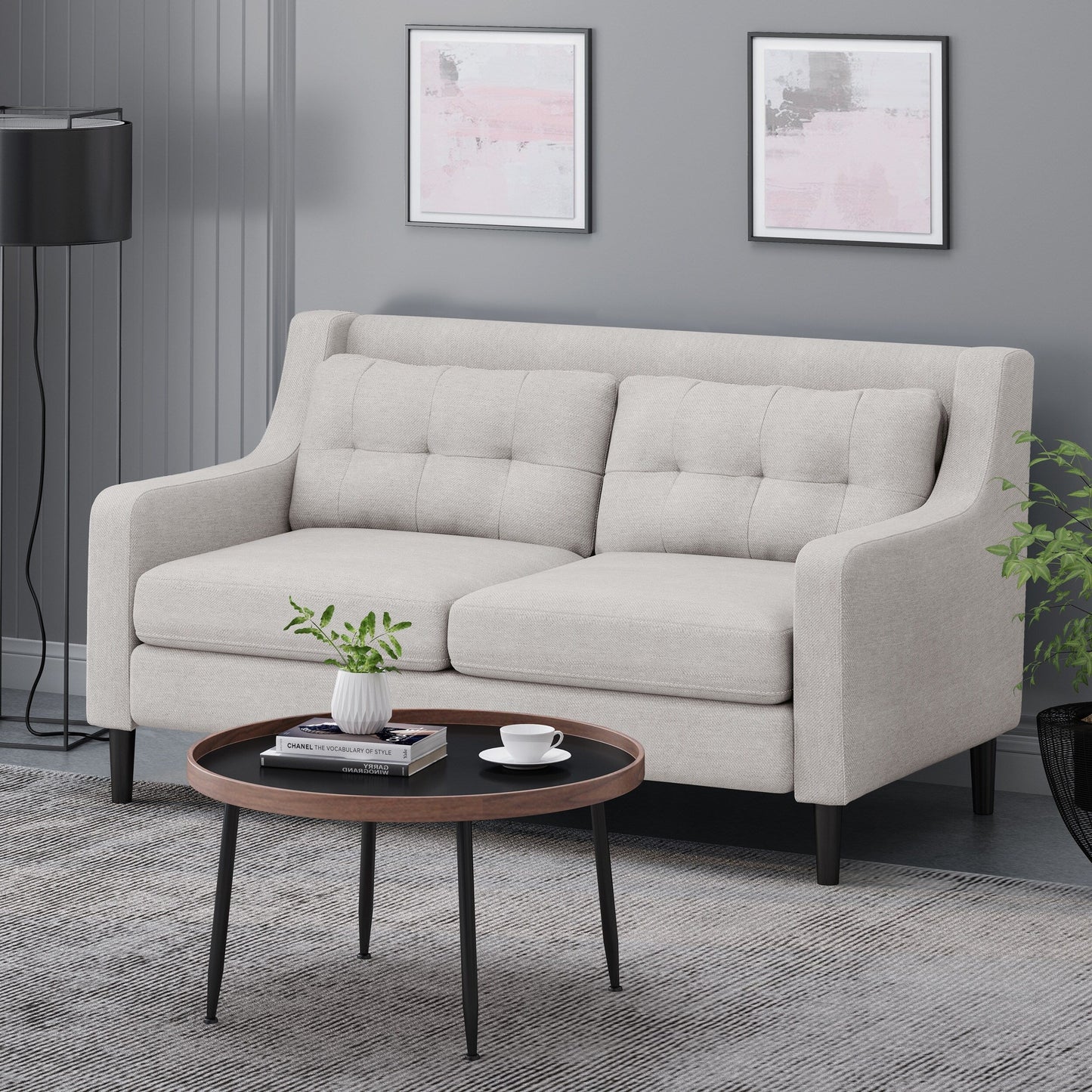 Roomfitters Modern Upholstered Sofa, Button-Tufted Couch with Curved Armrests and Comfortable Cushions