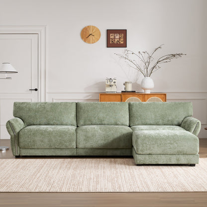 Roomfitters Modular L-Shaped Sofa with Wide Chenille Seat, USB Type-C Charger and Ottoman, Petal Arms, High Foam
