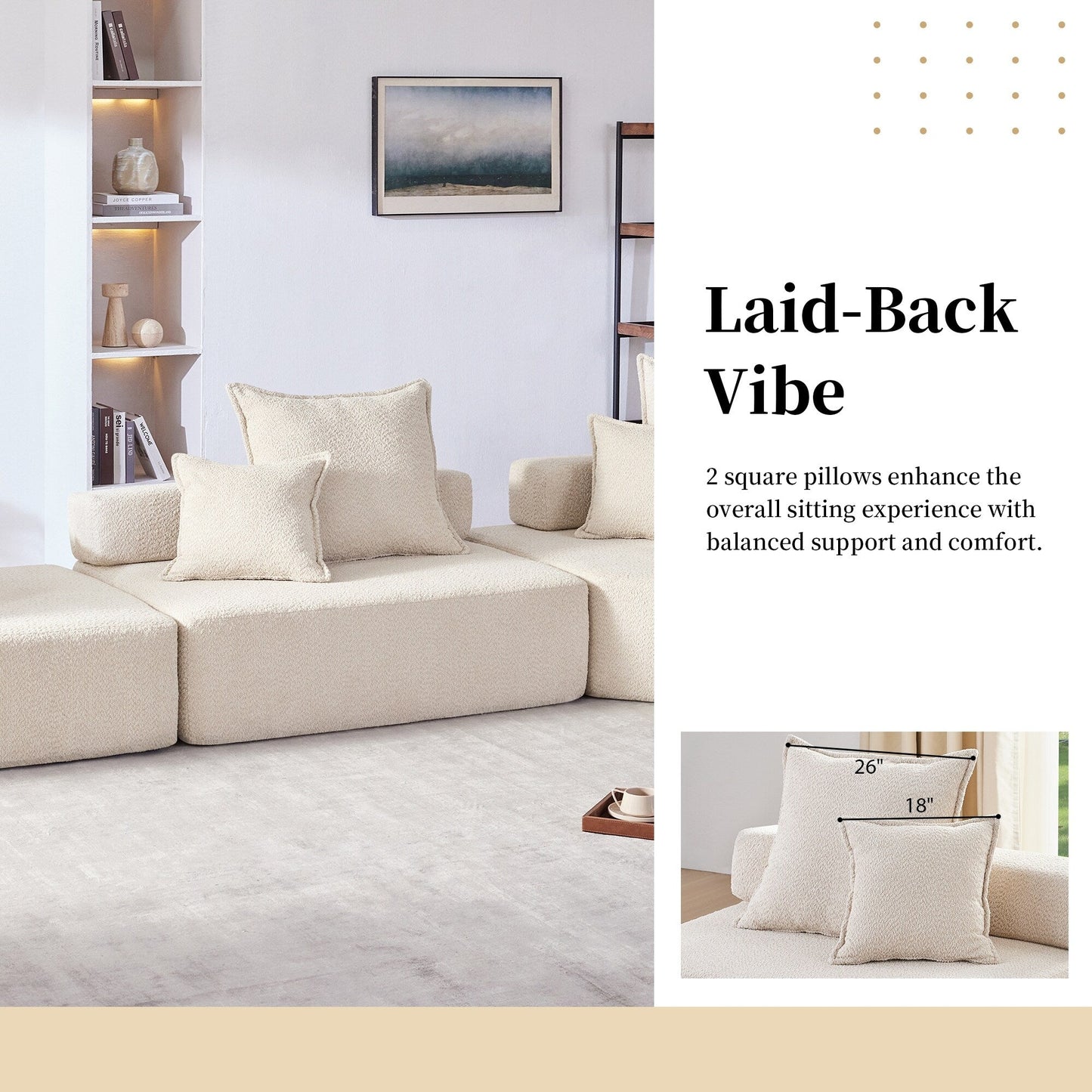 Roomfitters Modular Sectional Sofa with 3-Piece Boucle Floor Set, Foam-Filled Convertible Living Room Couch, Beige