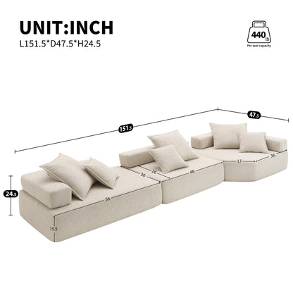 Roomfitters Modular Sectional Sofa with 3-Piece Boucle Floor Set, Foam-Filled Convertible Living Room Couch, Beige