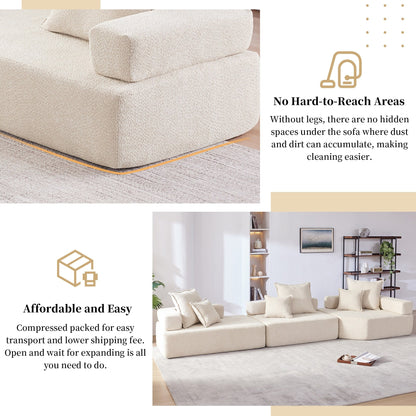 Roomfitters Modular Sectional Sofa with 3-Piece Boucle Floor Set, Foam-Filled Convertible Living Room Couch, Beige