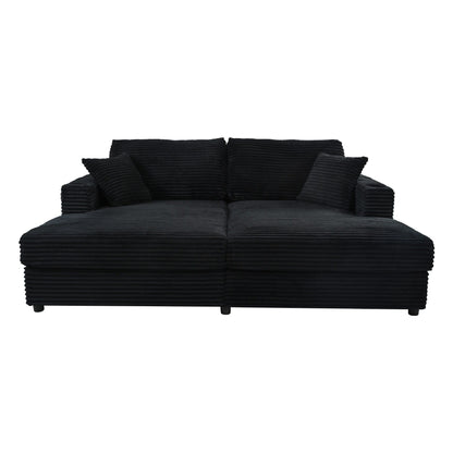 Roomfitters Oversized Loveseat Chaise Lounge Sectional Sofa Bed, Corduroy Sleeper with USB Ports, Cup Holders