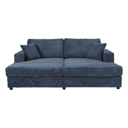 Roomfitters Oversized Loveseat Chaise Lounge Sectional Sofa Bed, Corduroy Sleeper with USB Ports, Cup Holders