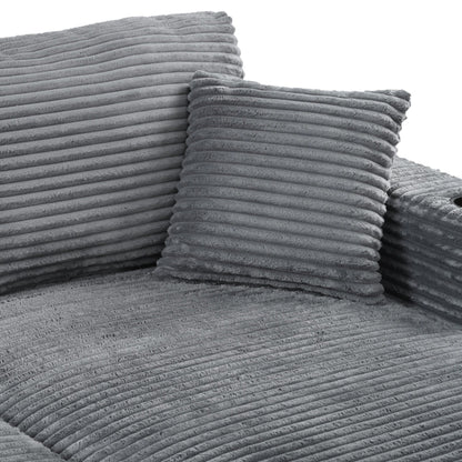 Roomfitters Oversized Loveseat Chaise Lounge Sectional Sofa Bed, Corduroy Sleeper with USB Ports, Cup Holders
