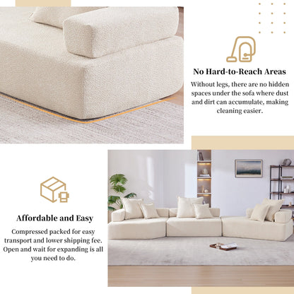 Roomfitters Oversized Modular Sofa with 3-Piece Boucle Set, Convertible Floor Couch for Living Room, Beige