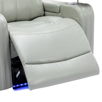 Roomfitters PU Leather Power Recliner Home Theater Seat with Cooling Cup Holder USB Ports Tray Table and Arm Storage