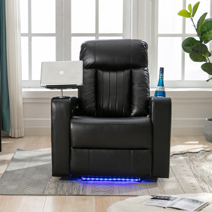 Roomfitters Premium Power Recliner with Storage Arms, Cup Holders, Swivel Tray Table, and Cell Phone Stand, Black