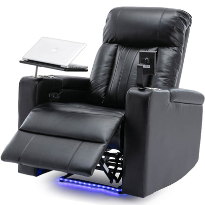 Roomfitters Premium Power Recliner with Storage Arms, Cup Holders, Swivel Tray Table, and Cell Phone Stand, Black