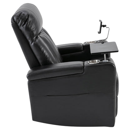 Roomfitters Premium Power Recliner with Storage Arms, Cup Holders, Swivel Tray Table, and Cell Phone Stand, Black